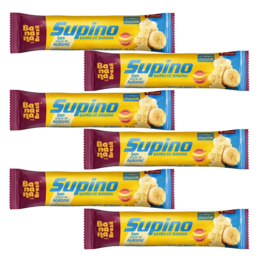Banana Brasil Kit 6 Barra de Banana Cobertura de Choc. Branco 24g