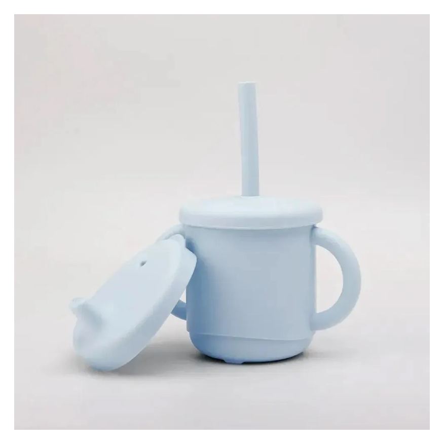Petit Piá Copo de Silicone Canudo e Bico 200ml +12M Azul