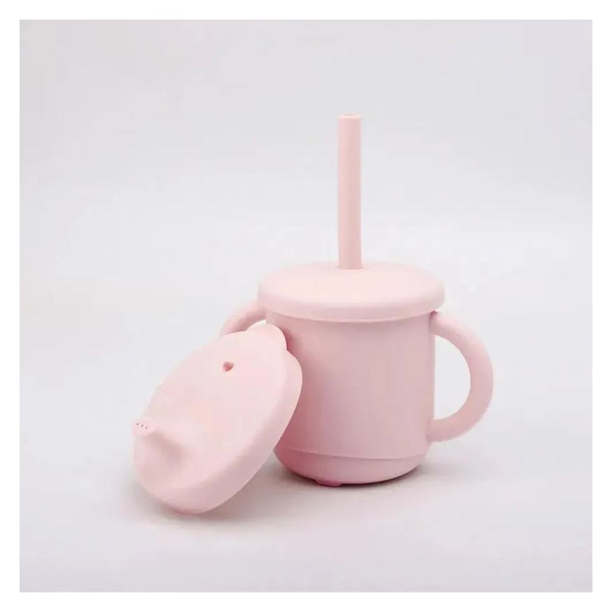 Petit Piá Copo de Silicone Canudo e Bico 200ml +12M Rosa