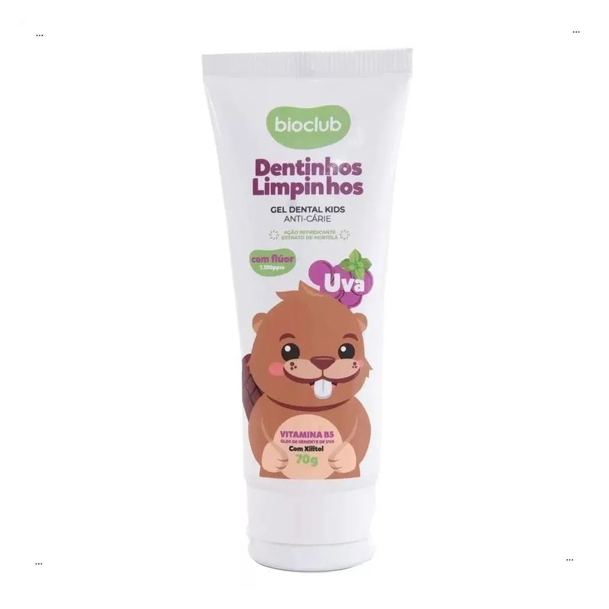 Bioclub Gel Dental Infantil 70g - Dentinhos Limpinhos Uva Vegano
