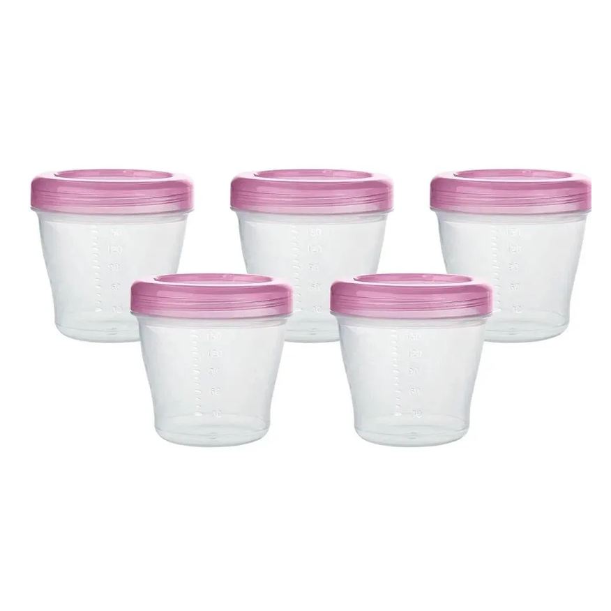 Kababy Kit 5 Potes para Papinhas e Leite Materno Rosa 150ml
