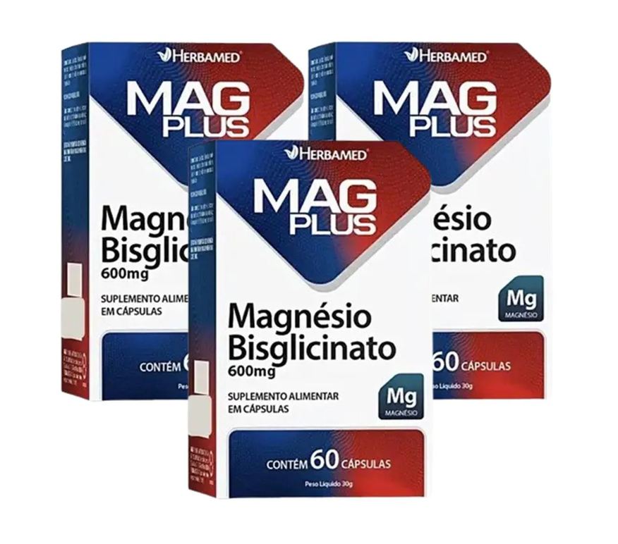 herbamed Kit 3 Mag Plus Magnésio Bisglicinato 600mg 60 cápsulas