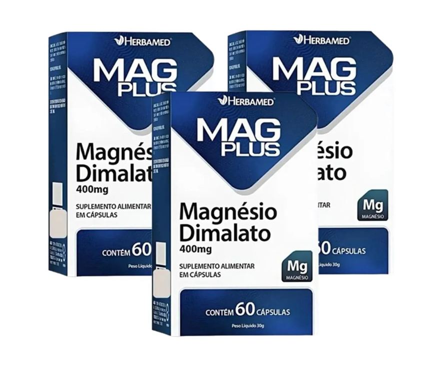 Herbamed Kit 3 Mag Plus Magnésio Dimalato 400mg 60 cápsulas