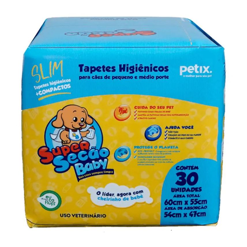 Higiênico Tapete Super Secão Baby Slim 30Un 60X55Cm para Cães de Pequeno e Médio Porte
