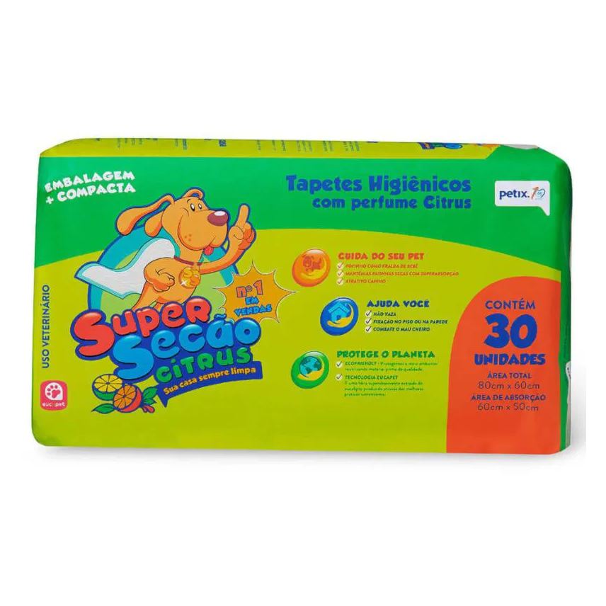 Higiênico Tapete Super Secão Citrus 30Un 80X60Cm para Cães