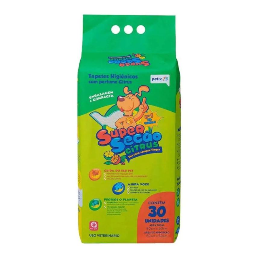 Higiênico Tapete Super Secão Citrus 30Un 80X60Cm para Cães