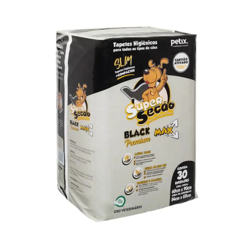 Higiênico Tapete Super Secão Slim Black 30Un 60X90Cm para Cães