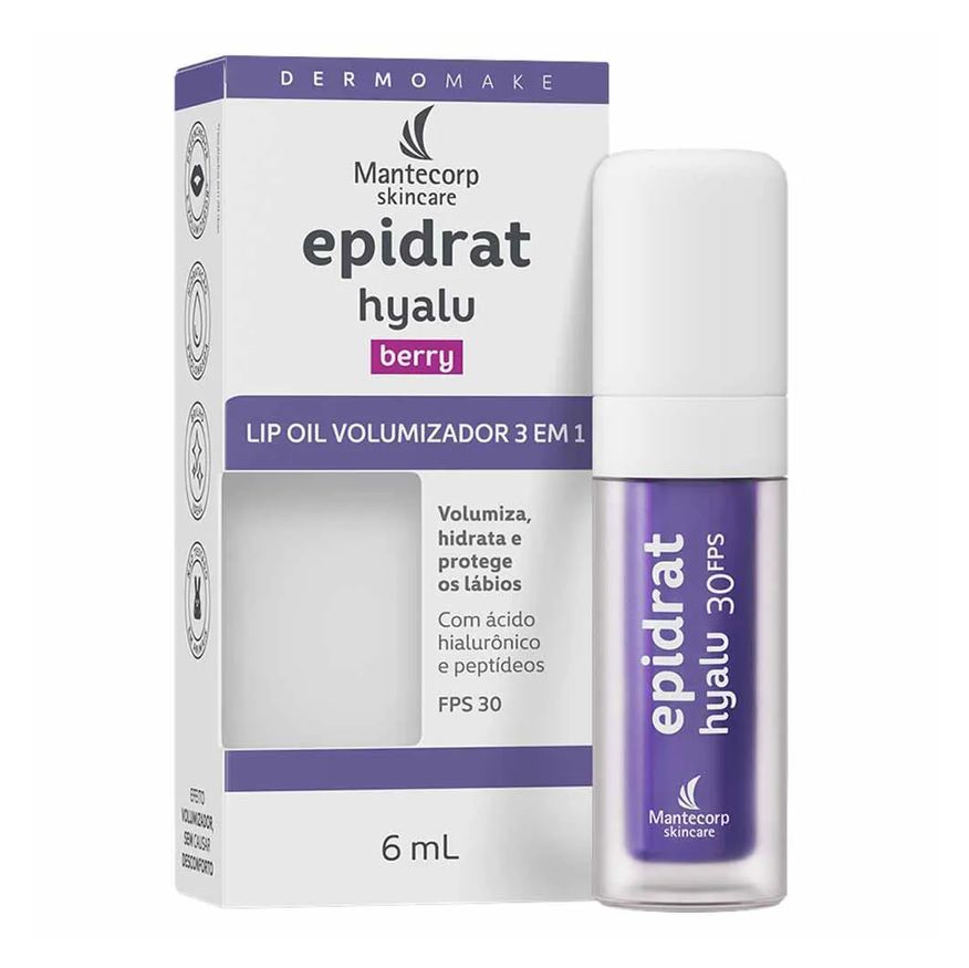 Labial Hidratante Volumizador Mantecorp Skincare Epidrat Hyalu Lip Oil Fps30 6ml Berry
