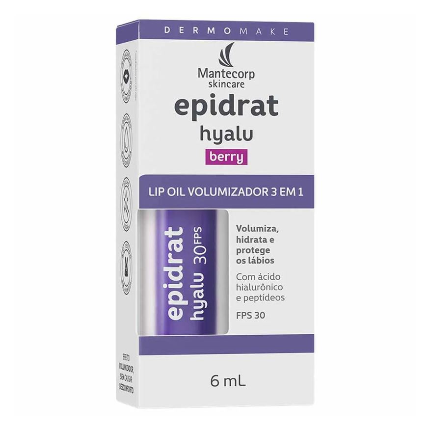 Labial Hidratante Volumizador Mantecorp Skincare Epidrat Hyalu Lip Oil Fps30 6ml Berry
