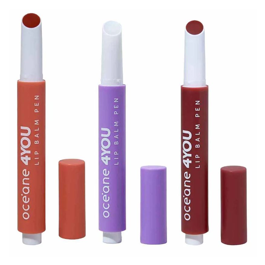 Océane 4 You Hidratante Labial Lip Balm Pen - Transparente + Coral + Vermelho KIT