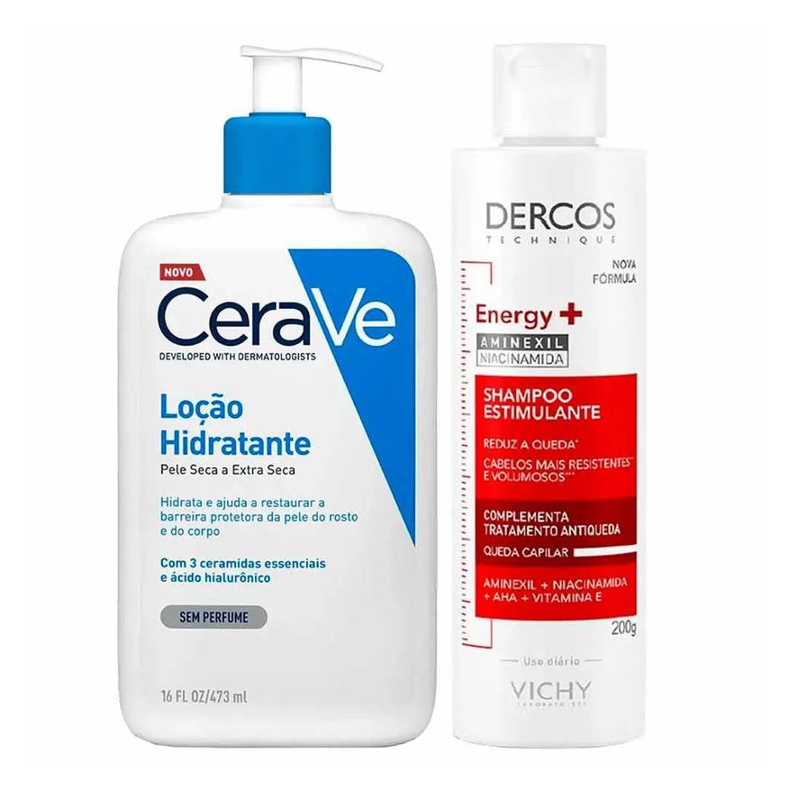 Vichy Dercos e Cerave Kit – Shampoo + Loção de Hidratante