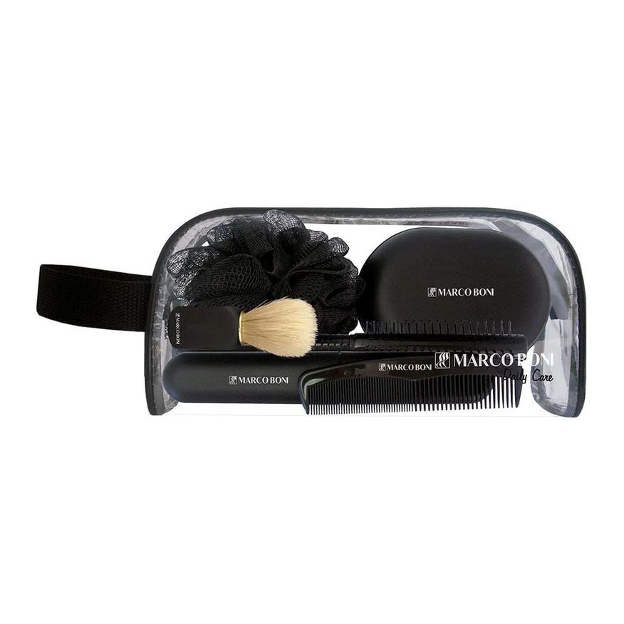 Marco Boni Necessaire Masculina Kit – Necessaire + Escova + Pente + Pincel + Porta Escova + Saboneteira + Esponja de Banho