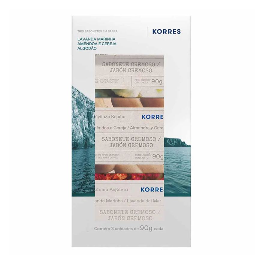 Korres Kit Sabonete em Barra Amêndoa e Cereja, Algodão e Lavanda Marinha
