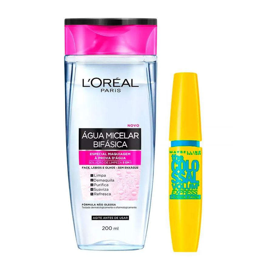 Maybelline Kit - Água Micelar Bifásica + Máscara de Cílios The Colossal Volum' Express Waterproof