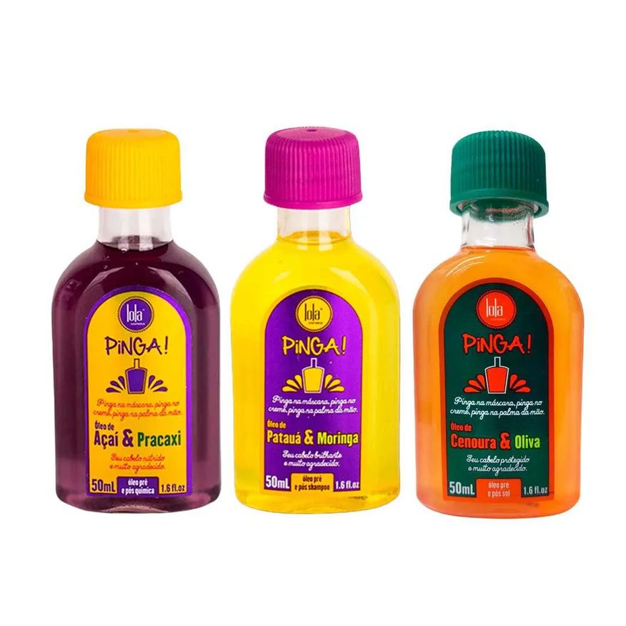 Lola Cosmetics Pinga Kit Óleo – Açai e Pracaxi + Cenoura e Oliva + Patauá e Moringa