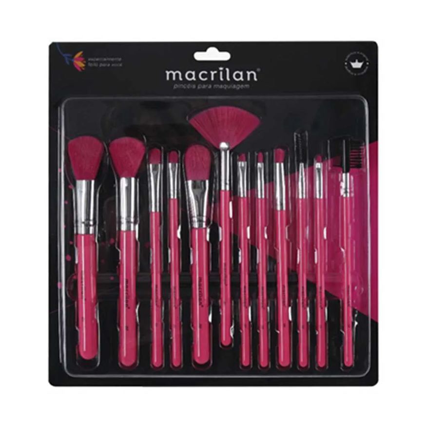 Macrilan En001 Kit – 12 Pincéis de Maquiagem Rosa Neon