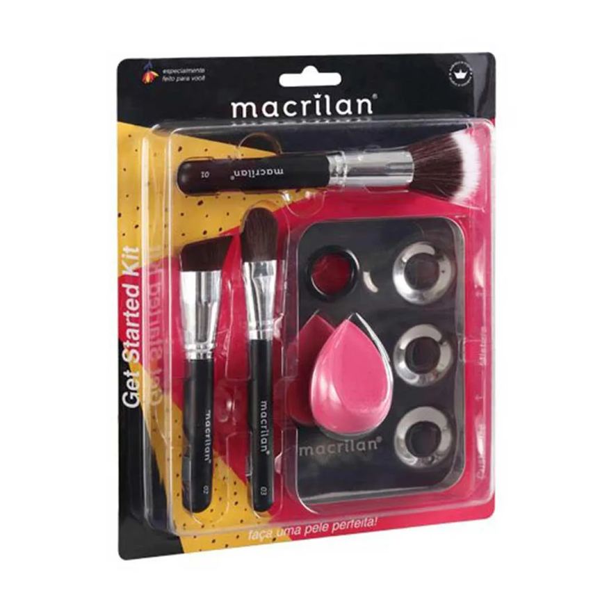 Macrilan Kp10-1 Get Started Kit – 3 Pincéis de Maquiagem + 1 Esponja + 1 Placa