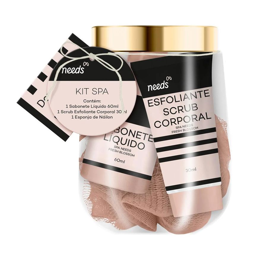 Needs Kit Spa Fresh Blossom Sabonete Líquido 60ml + Esfoliante Corporal 30ml + Esponja Náilon