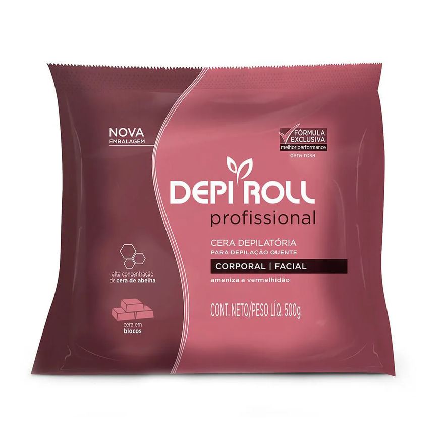 Depilatória Cera em Blocos Depiroll - Cera Quente em Blocos Rosa 500g