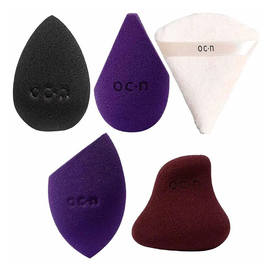 Océane Kit - Esponja Powder Puff + Esponja Flat Blend Roxa + Esponja Flat Drop Preto + Esponja Flat Blend Roxa + Esponja My Blend Marsala