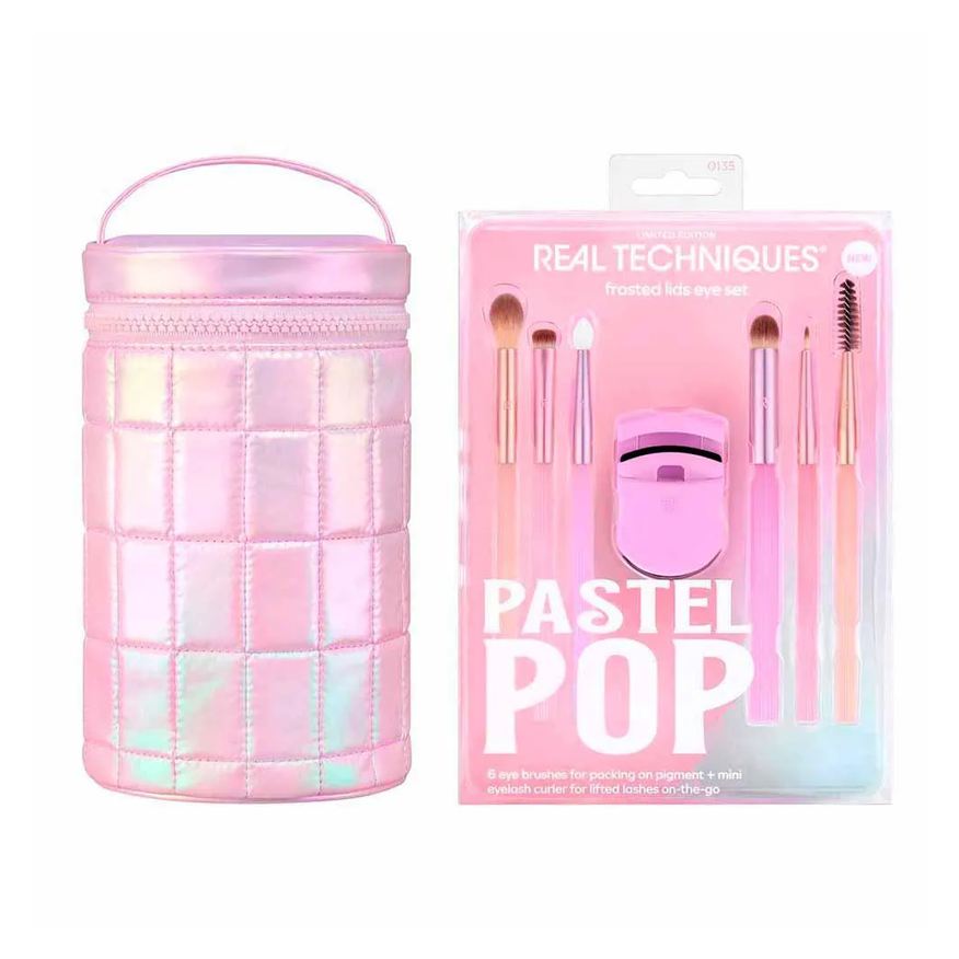 Real Techniques Pastel Pop Kit - 6 Pincéis para Olhos + 1 Mini Curvador de Cílios + Estojo para Pincéis