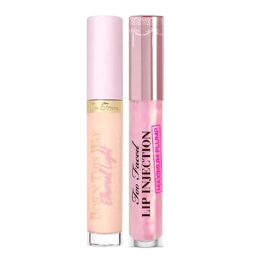 Too Faced Kit - Corretivo Líquido Born This Way Ethereal Butter Oatmeal + Gloss Labial Volumizador Lip Injection Maximum Plump Clear