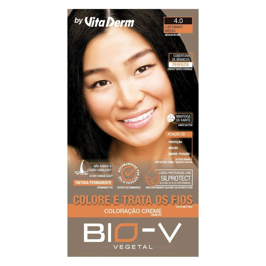 Vita Derm Coloração Creme Bio-V 4.0 Castanho Médio 60g