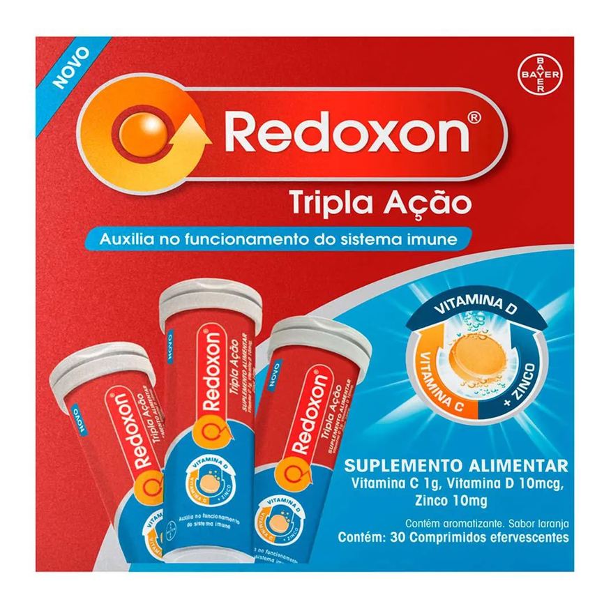 Redoxon Suplemento Alimentar Tripla Ação – Vitamina C, D e Zinco – Laranja 30 Comprimidos