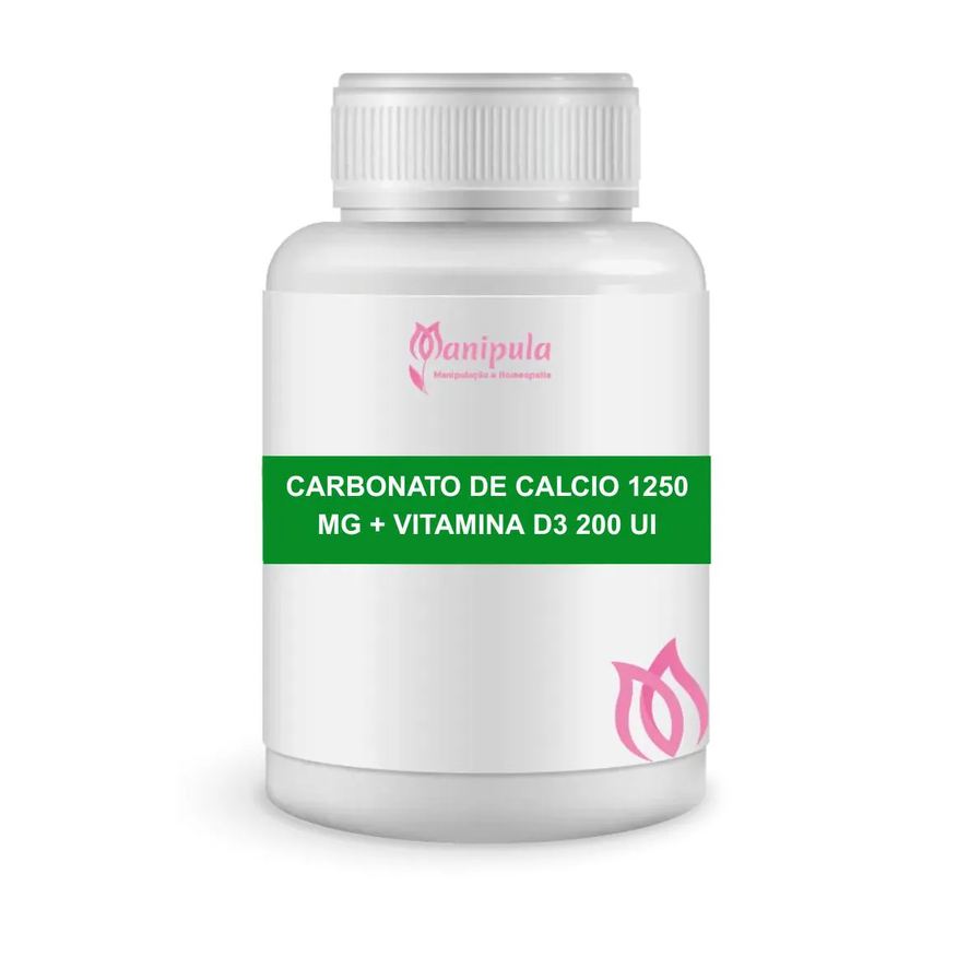 Manipula Carbonato de Cálcio 1250mg + Vitamina D3 (colecalciferol) 200 Ui | Saúde Óssea e Imunidade - 60 Doses em cápsulas Veget