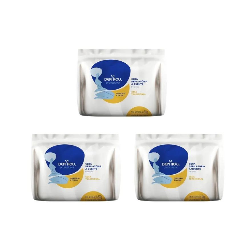 Depiroll Depilatorio Cera 500g Blocos Tradicional-Kit C/ 3Un
