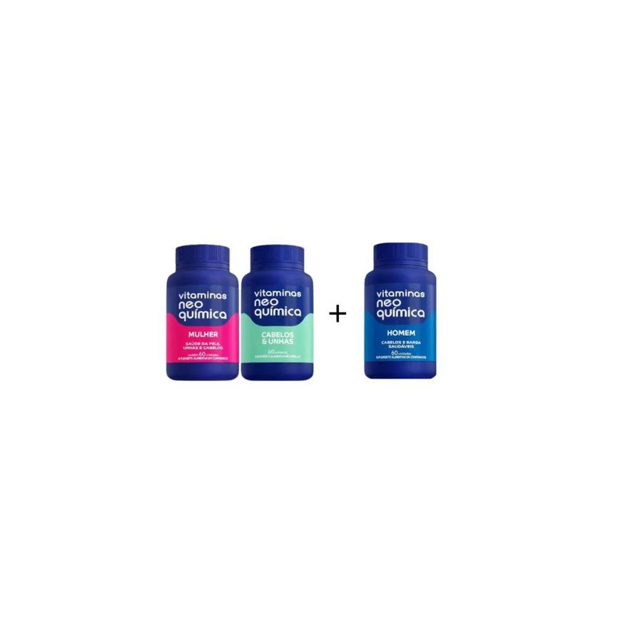 Neo Química Kit Mulher C/60 + Cabelo e Unha C/60 Ganhe Homem C/60 - Neo