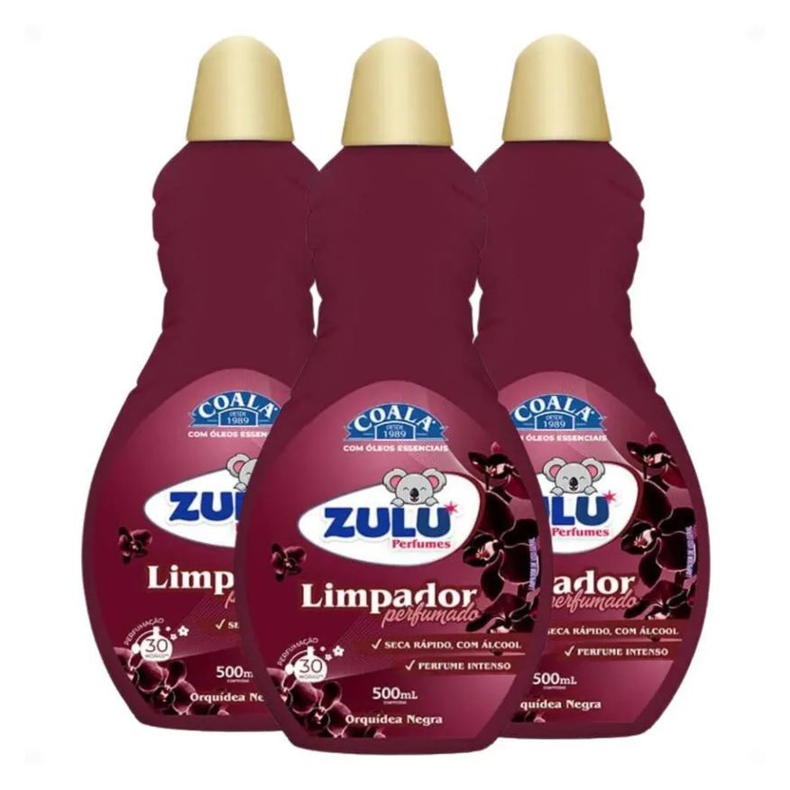 Coala Kit Zulu Perfumes: 3 Limpadores Perfumados Orquídea Negra 500ml