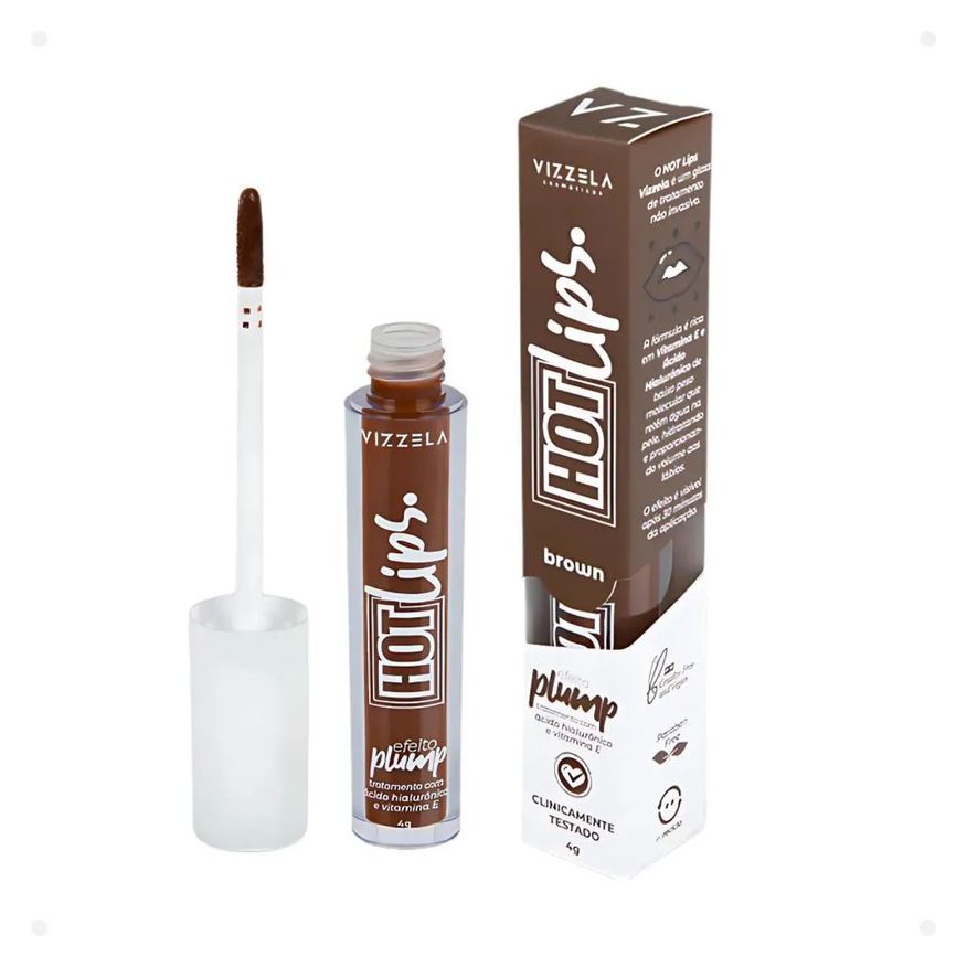 Vizzela Gloss Labial Hot Lips Efeito Plump Brown