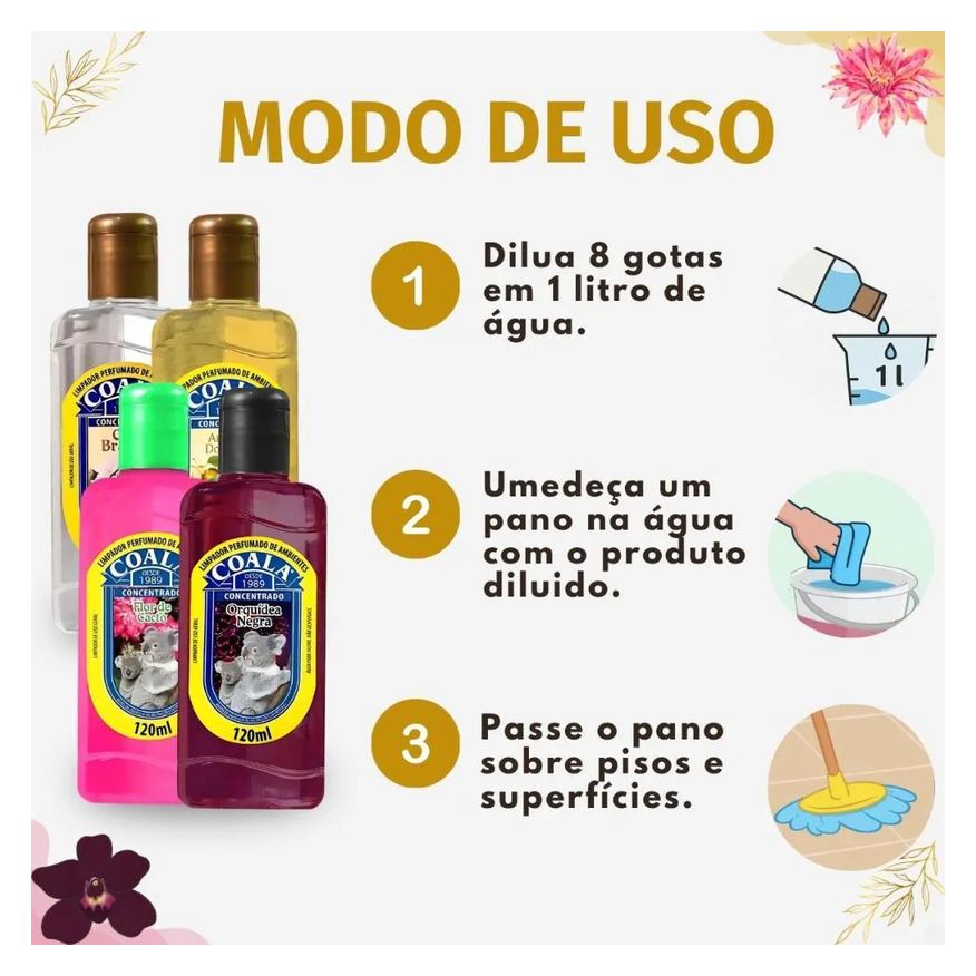 Coala Kit Limpadores Perfumados: Chá Branco, Ameixa Dourada, Flor de Cacto e Orquídea Negra 120ml
