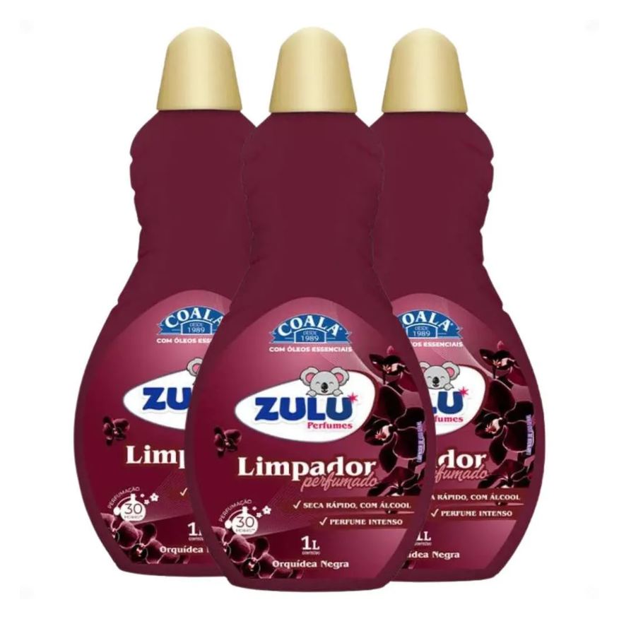 Coala Kit Zulu Perfumes: 3 Limpadores Perfumados Orquídea Negra 1l