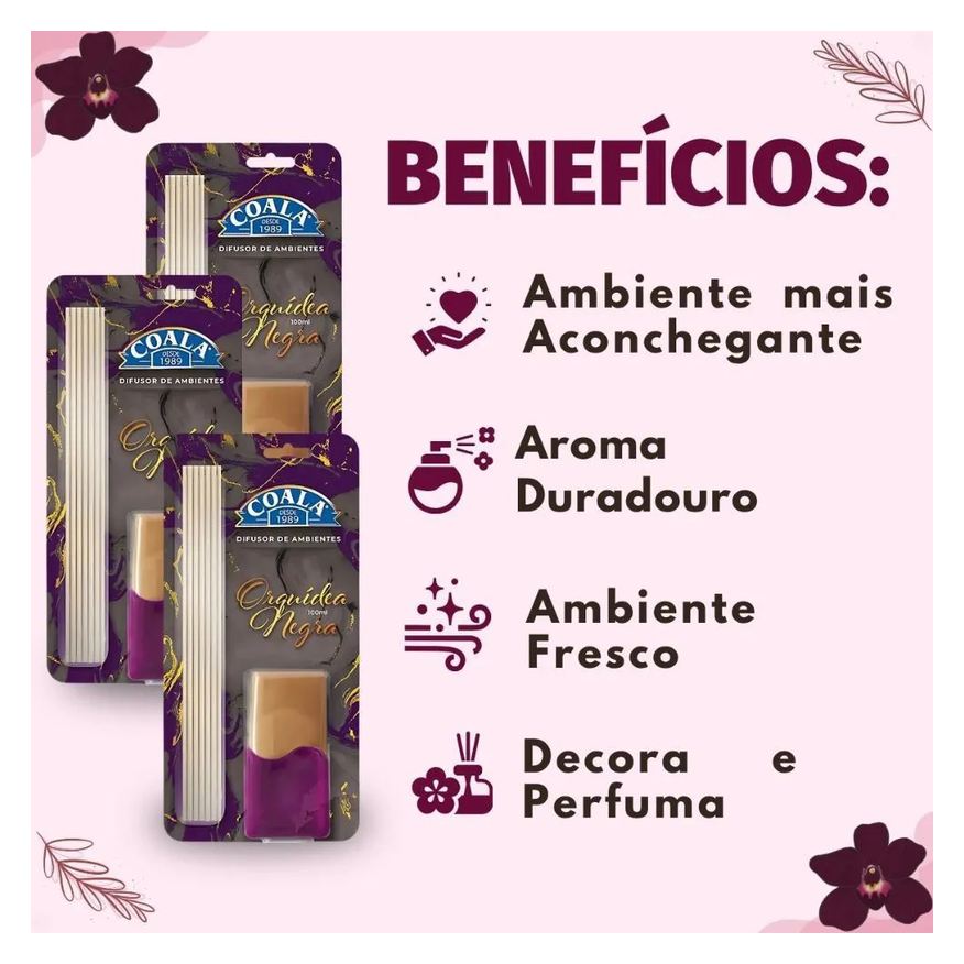 Coala: Kit 3 Difusores de Aroma Orquídea Negra 100ml