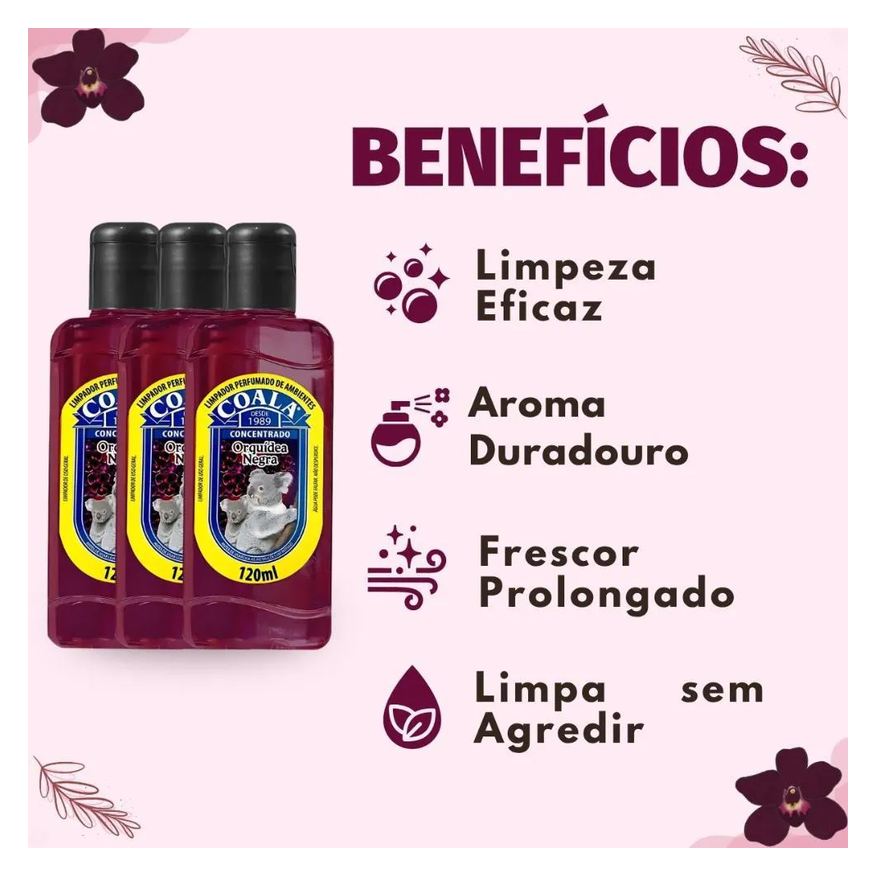 Coala: Kit 3 Limpadores Perfumados Orquídea Negra 120ml