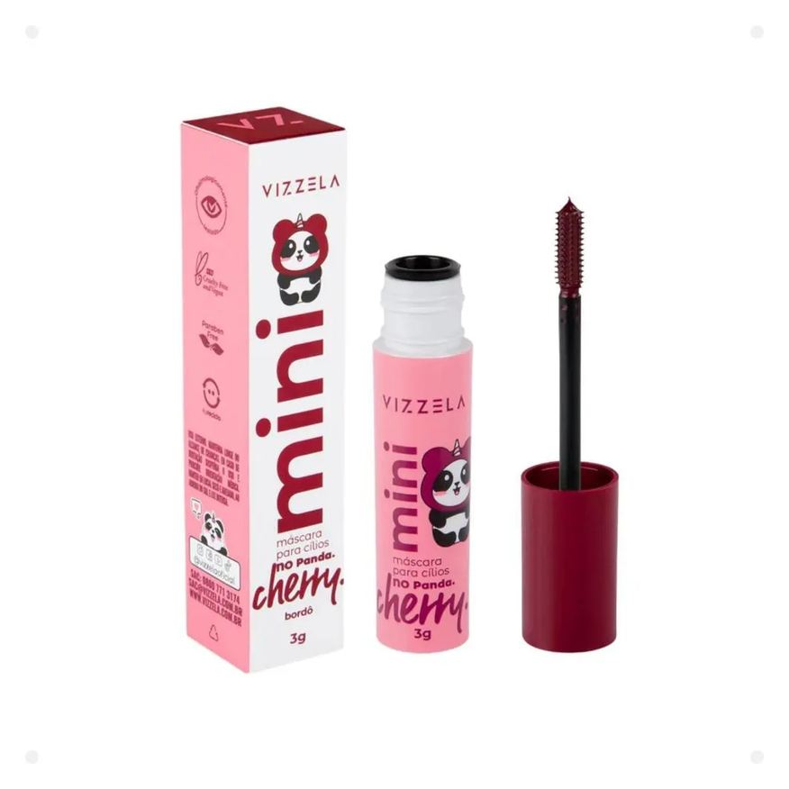 Vizzela Mini Máscara de Cílios No Panda Cherry Bordô 3g
