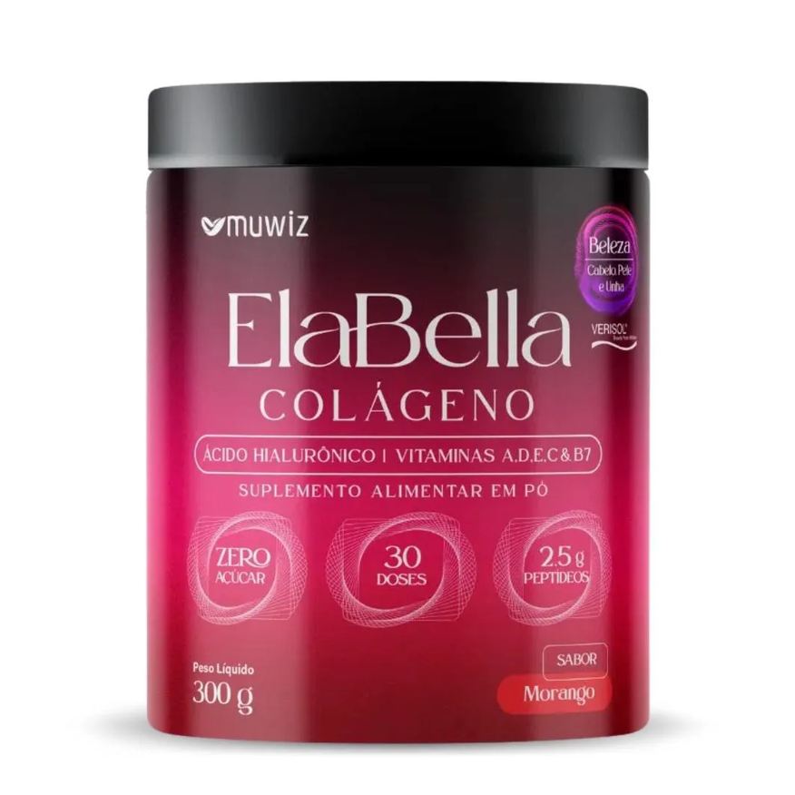 Muwiz Colágeno Verisol com Ácido Hialurônico 300g Sabor Morango
