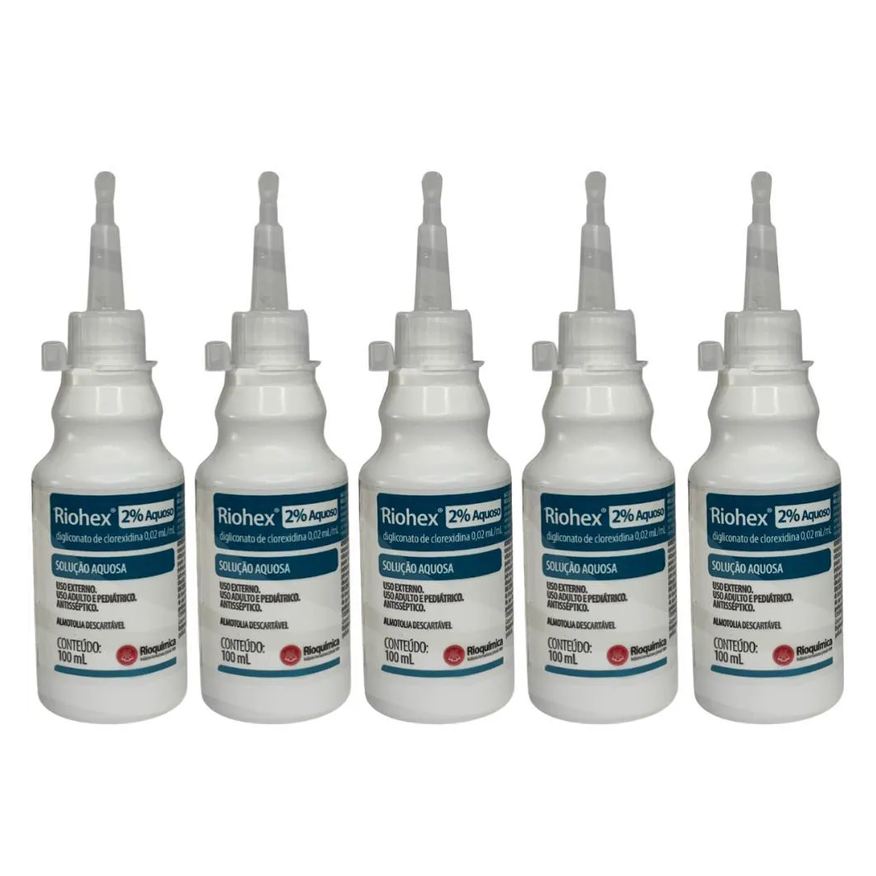 Rioquímica Riohex Clorexidina 2% - Aquosa 100ml - 5 Unidades