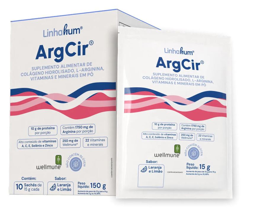 Linhahum Argcir - Sabor Laranja/Limão - Caixa com 10 Sachês - 130 Gramas