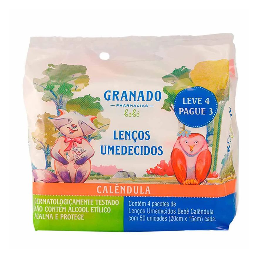 Granado Kit Lenços Umidecidos Bebê Calêndula Pacote Leve 4 Pague 3