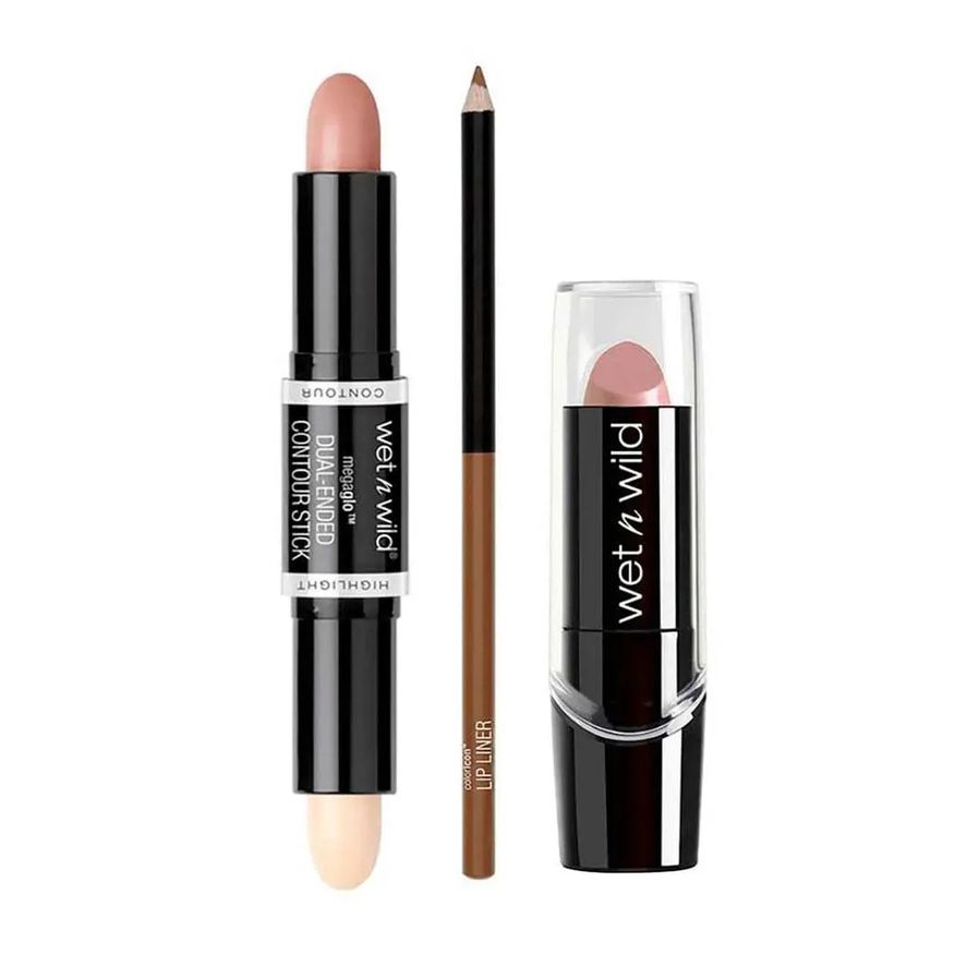 Wet N Wild Kit - Lápis Delineador Labial + Bastão de Contorno + Batom Cremoso