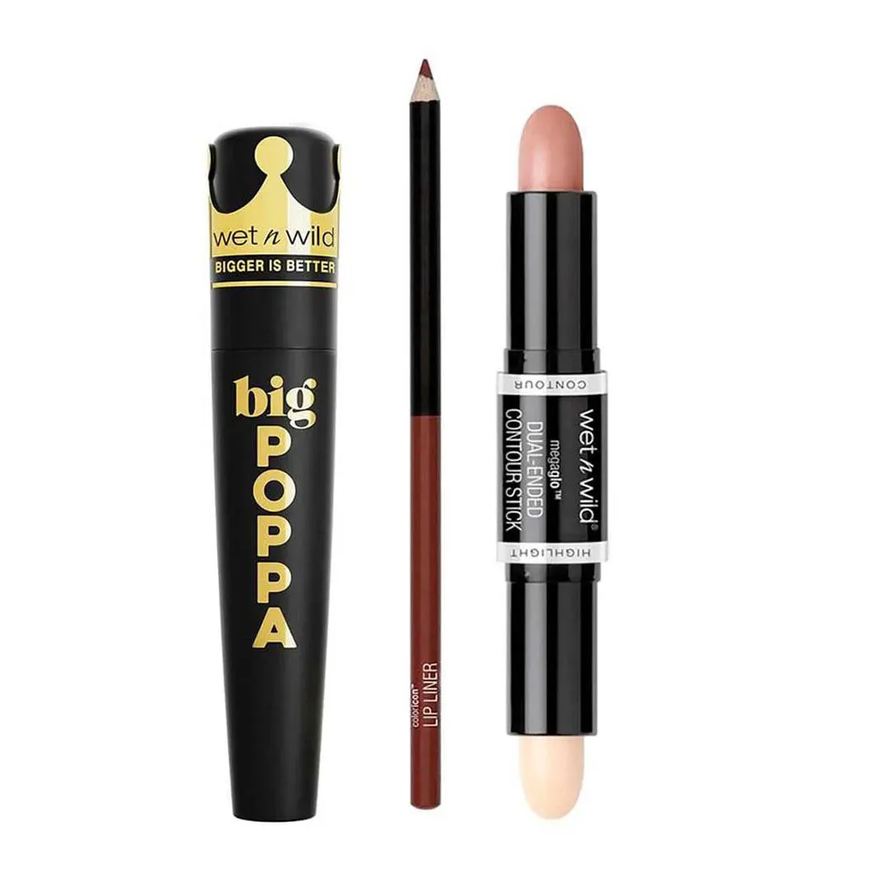 Wet N Wild Kit - Máscara de Cílios + Bastão de Contorno + Delineador Labial