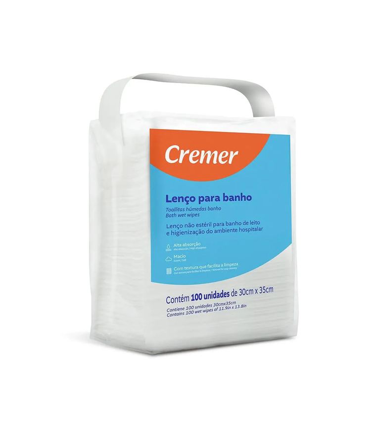 Cremer Lenço Pra Banho Leito Acamados 30X 35 Cm 100 Unidades