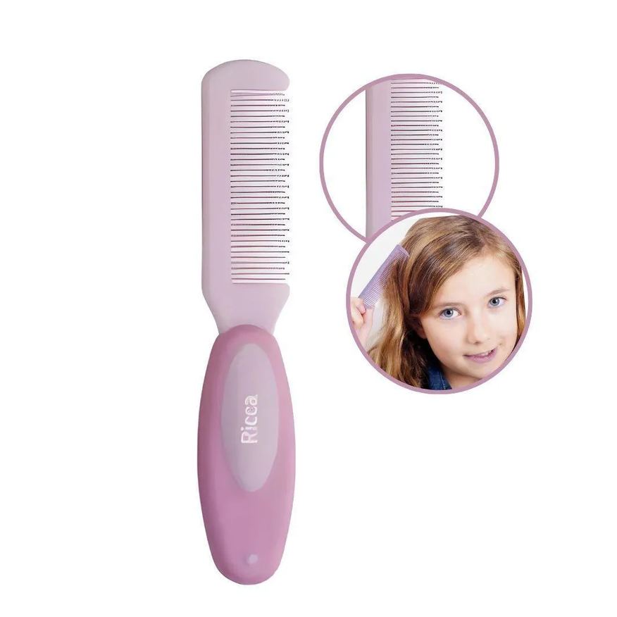 Ricca Pente de Cabelo Baby Rosa Infantil Bebê com Pontas Arredondadas