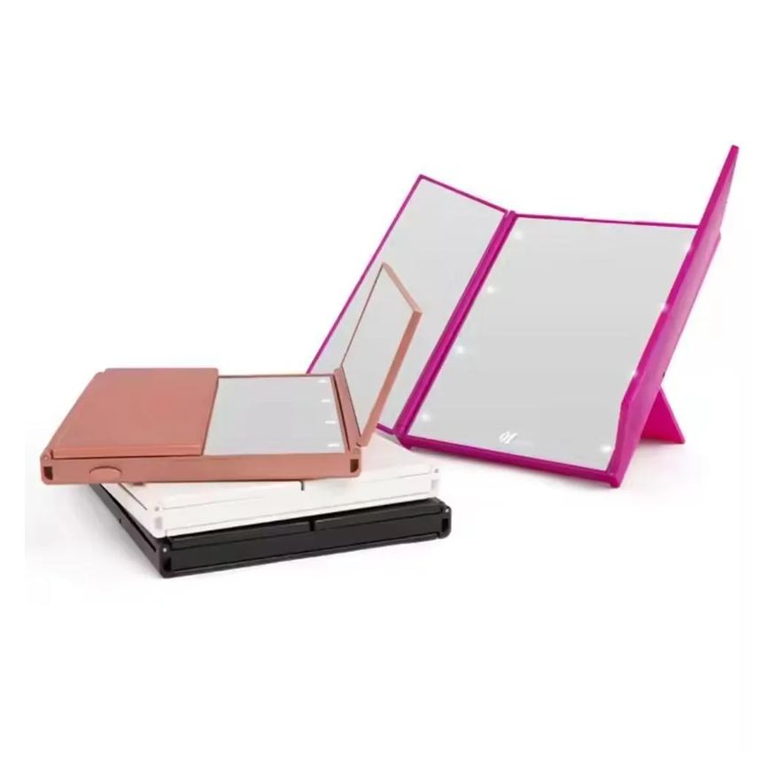 Yeet Espelho Led Bolsa Triplo Maquiagem Aumento Dobravel Portatil Iluminacao Mesa Bancada Viagem Camarim
