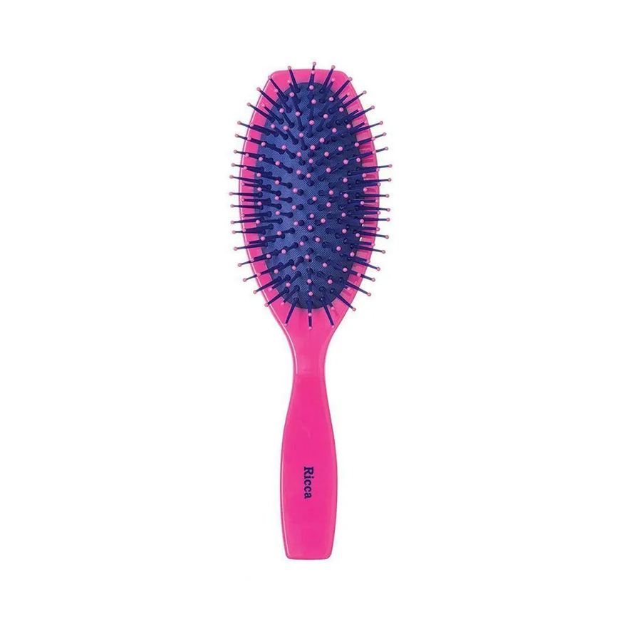 Ricca Escova de Cabelo Oval 21Cm Rosa Pink Nylon Almofadada