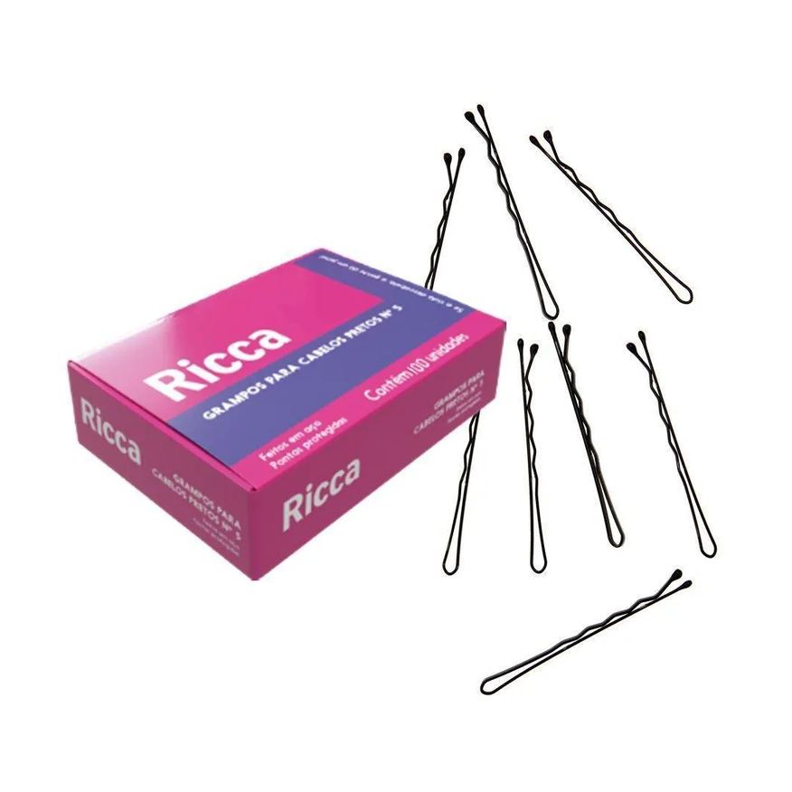 Ricca Kit 100 Grampos de Aço Invisível para Cabelo Nº 5 Preto