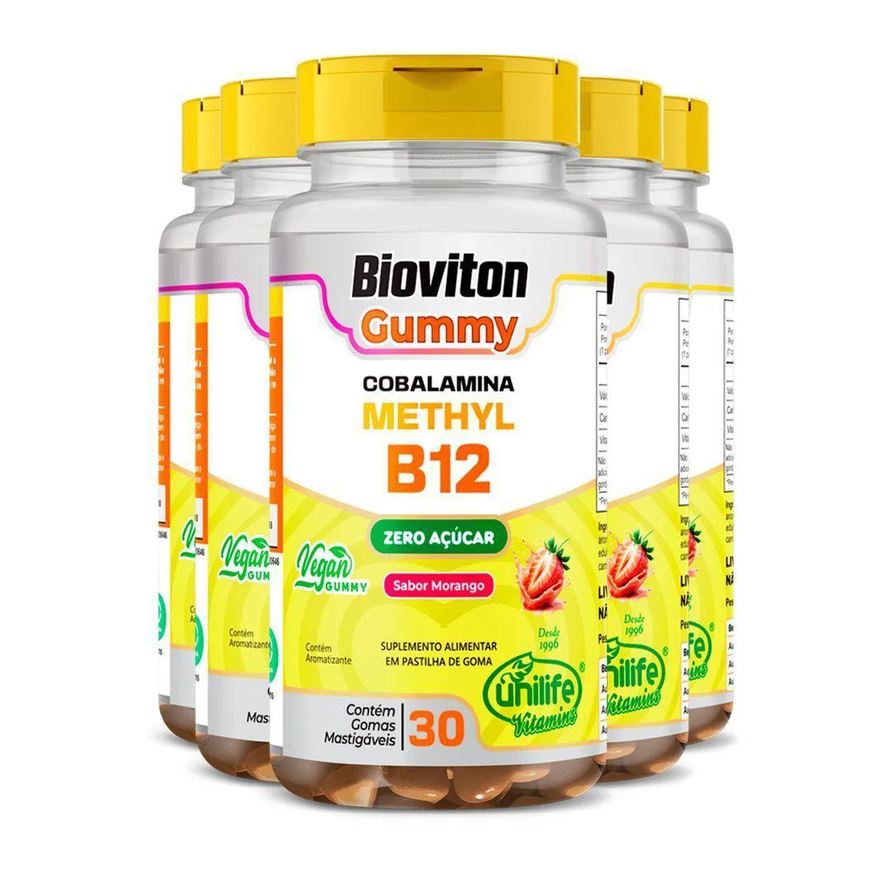 Unilife Kit 5 Gummy Vitamina B12 Methyl 30 Gomas Morango
